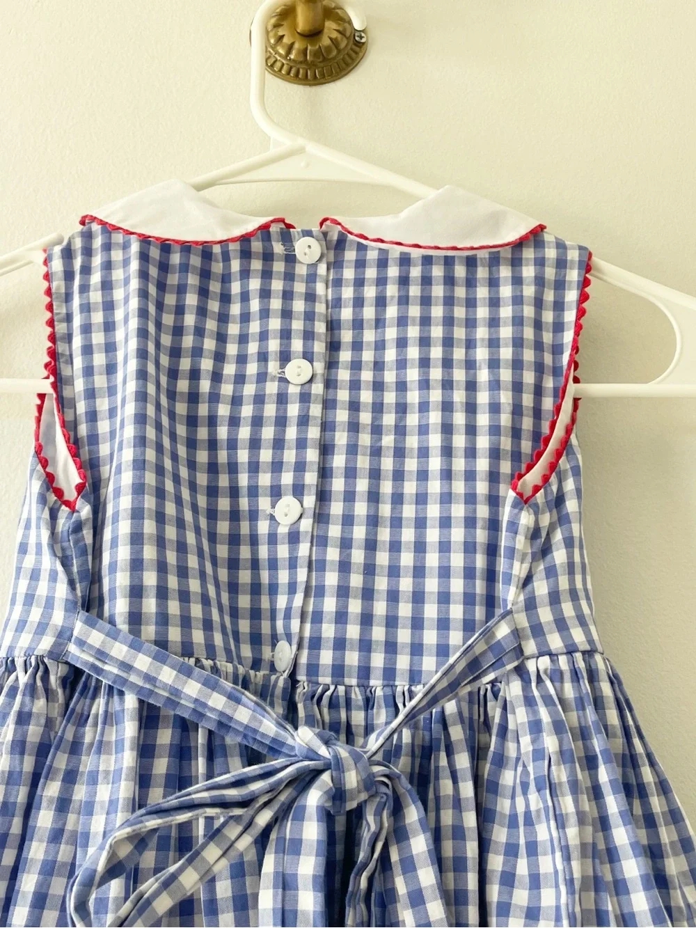Bella Bliss Blue Gingham Peter Pan Collared Sleeveless Dress | Size 7